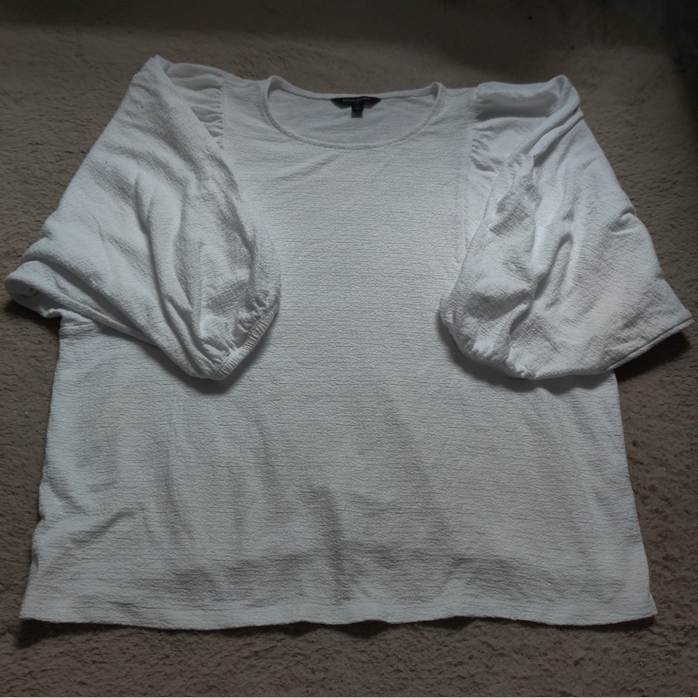 Banana Republic Factory White 3/4 Puff Sleeve Textured Blouse Top Snow Day Sz L - Picture 3 of 7